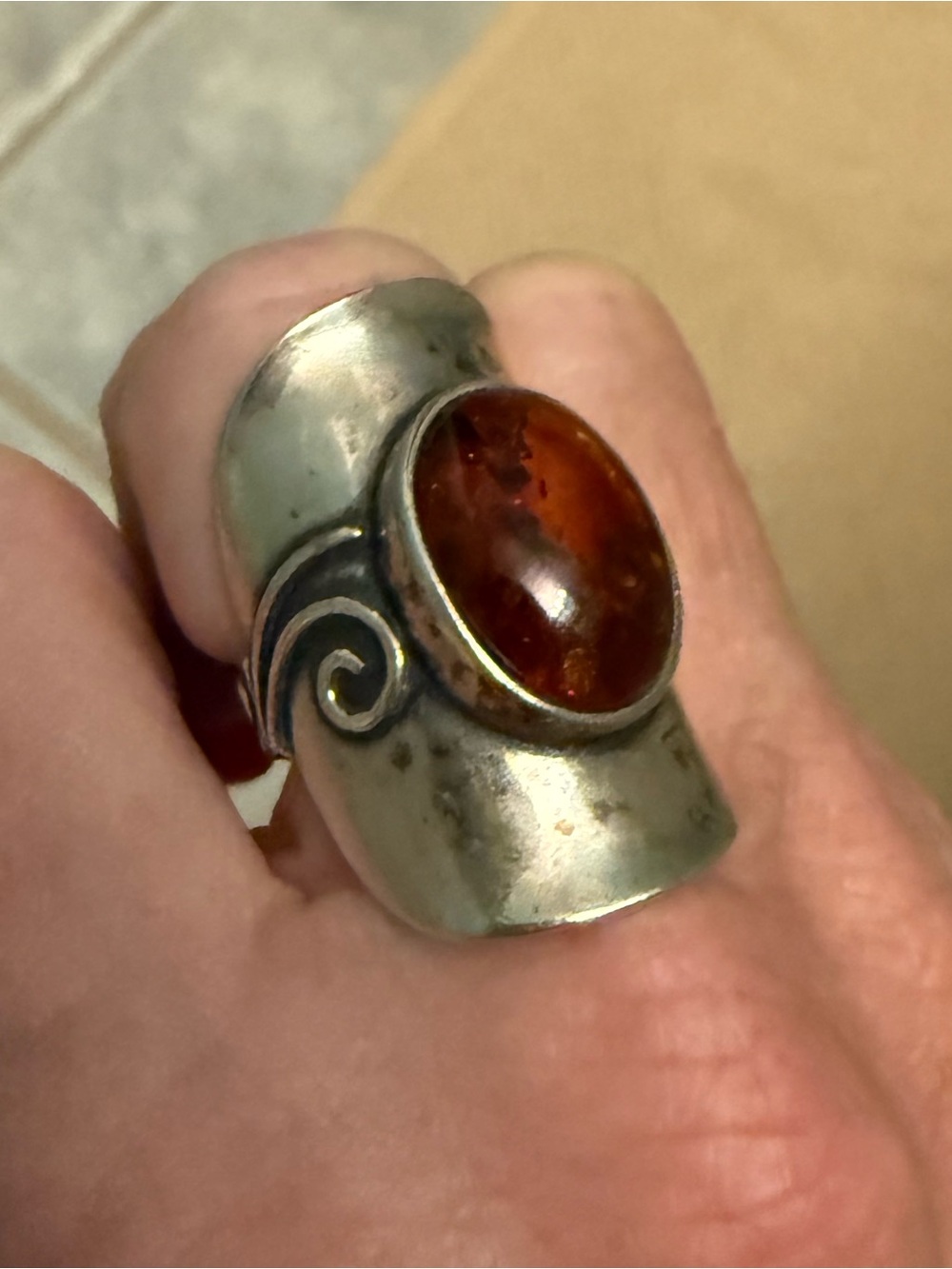 OR PAZ 925 Sterling Vintage Israel Real Baltic Amber Statement Ring Size 6 EUC